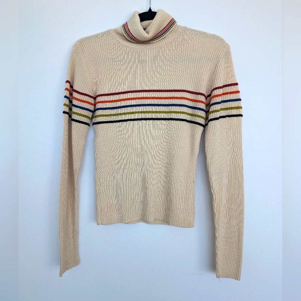 Y2K Colorful 3D Striped Rib Knit Cropped Turtleneck Vintage Sz M Made in USA
